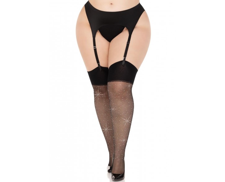 Панчохи Leg Avenue Wide Top Rhinestone Sheer Stockings Black 1X/2X