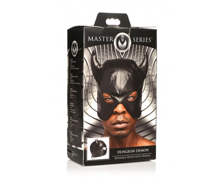 Маска Master Series Dungeon Demon Bondage Mask with Horns - Black