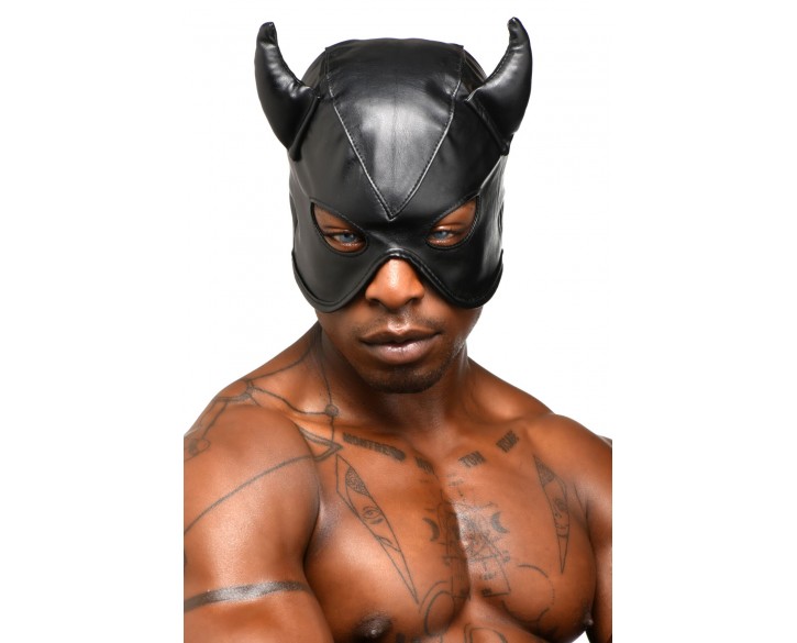 Маска Master Series Dungeon Demon Bondage Mask with Horns - Black