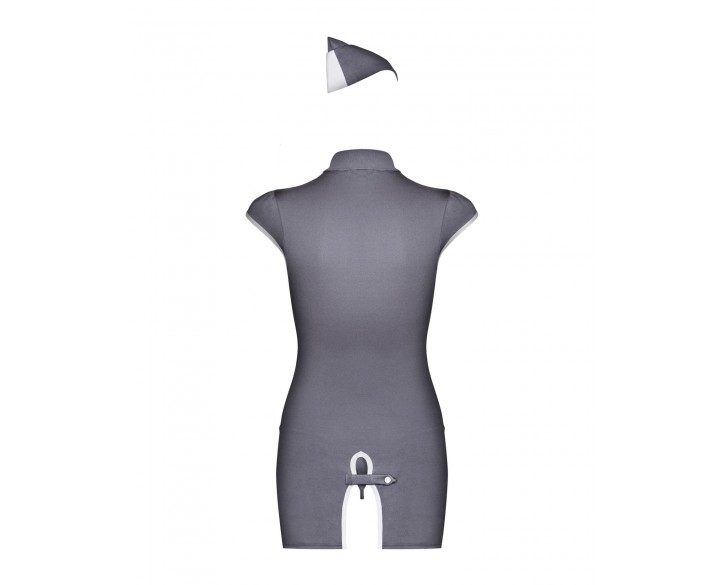 Еротичний костюм стюардеси Obsessive Stewardess 3 pcs costume grey S/M, сірий, сукня, стрінги, пілот