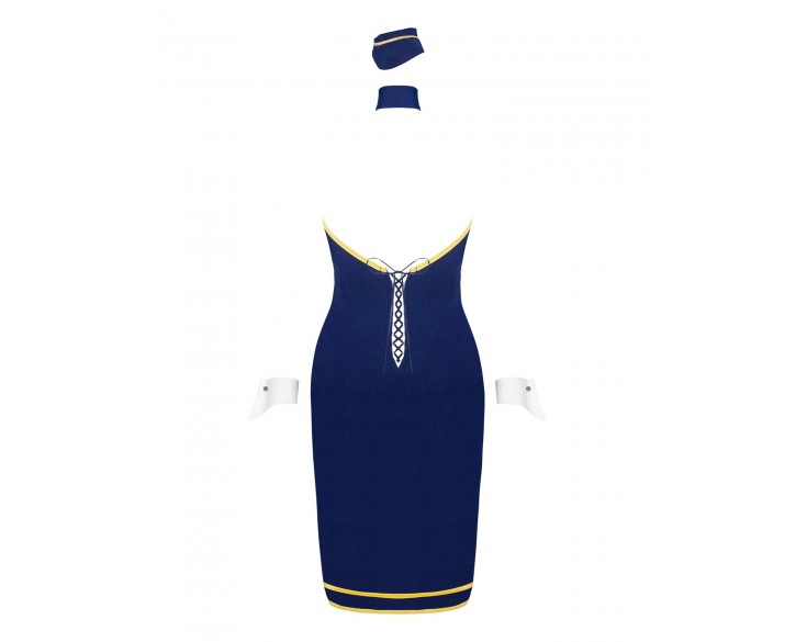 Еротичний костюм стюардеси Obsessive Stewardess uniform M/L, blue, сукня, пілотка, шарф, манжети