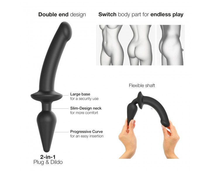 Анальна пробка з дилдо 2в1 Strap-On-Me SWITCH PLUG-IN DILDO Black XXL, діаметр 5,2/3,9 см