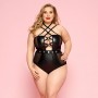 Сексуальне боді JSY «Пристрасна Лорейн» Plus Size Black, люверси, стрепи, екошкіра, шнурівка