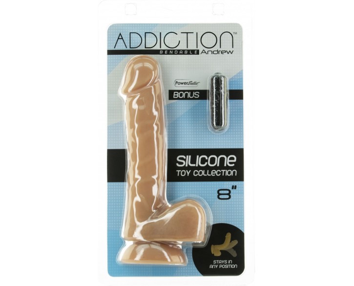 Гнучкий фалоімітатор на присосці ADDICTION — ANDREW 8″ Silicone Dong — Caramel, віброкуля в подаруно