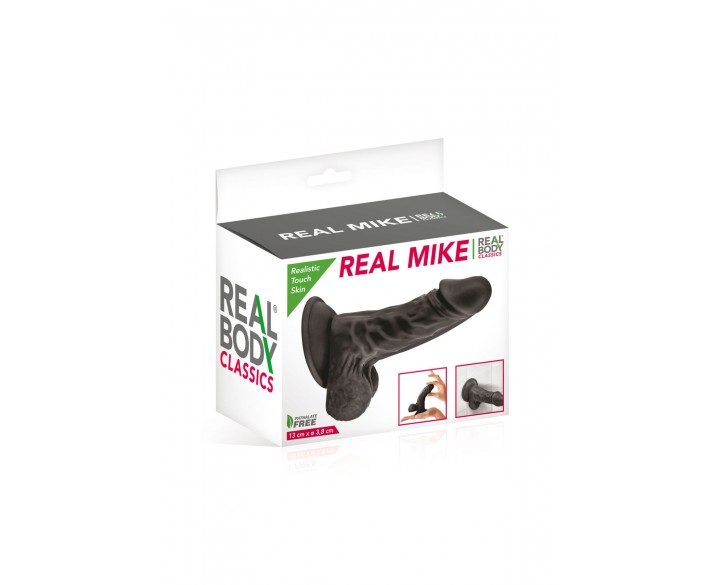 Фалоімітатор із присоскою Real Body — Real Mike Black, TPE, діаметр 3,8 см