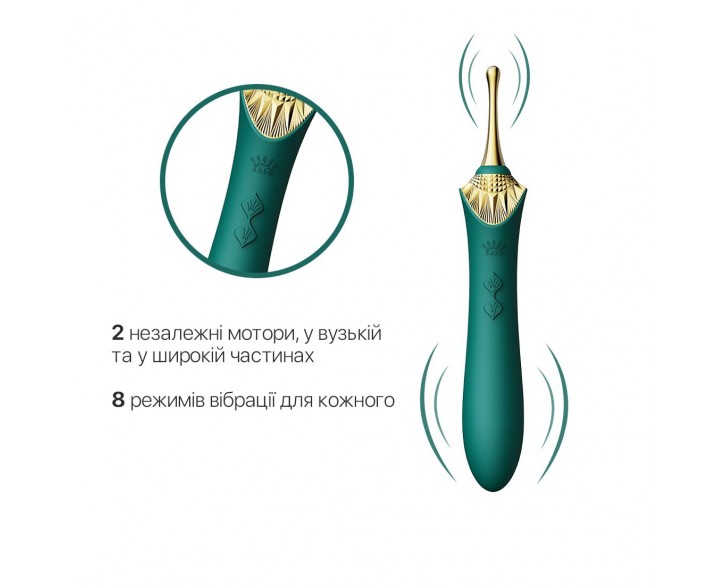 Вагінально-кліторальний вібратор Zalo — Bess Turquoise Green, багатофункціональний із насадками