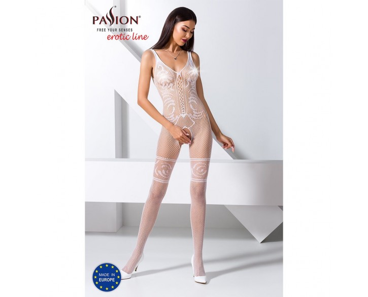 Бодістокінг Passion BS069 white, комбінезон, імітація панчох і боді