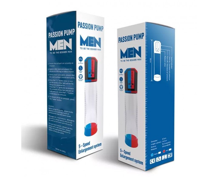 Автоматична вакуумна помпа Men Powerup Passion Enlargement system Blue, перезаряджувана, 5 режимів