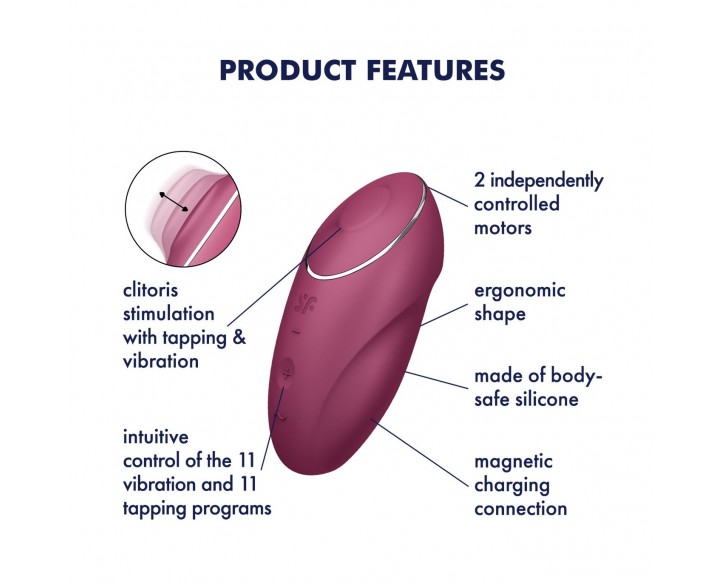 Вібростимулятор-пульсатор Satisfyer Tap & Climax 1 Red, ефект постукування пальцем, 2 мотори