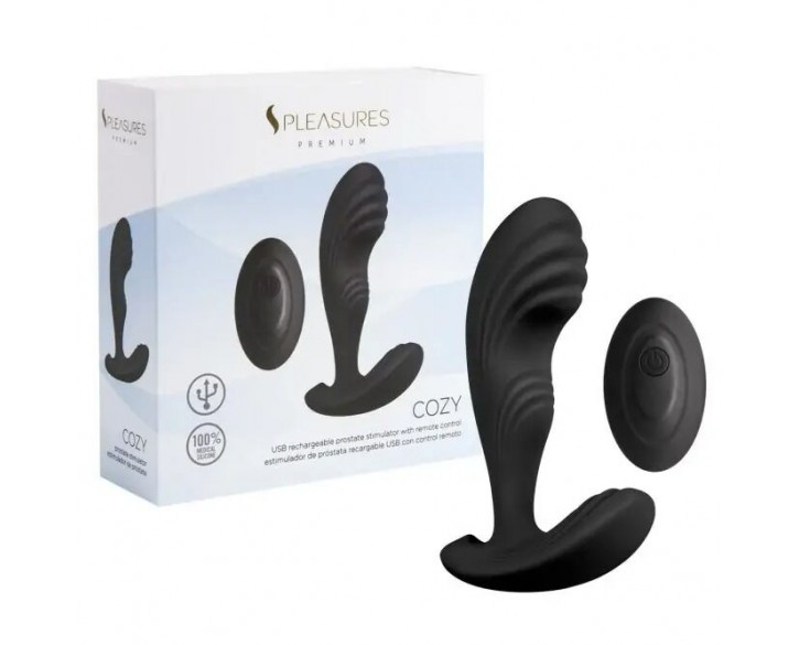 Вібромасажер простати S Pleasures Premium Cozy, чорний, з рельєфною головкою, 10 режимів