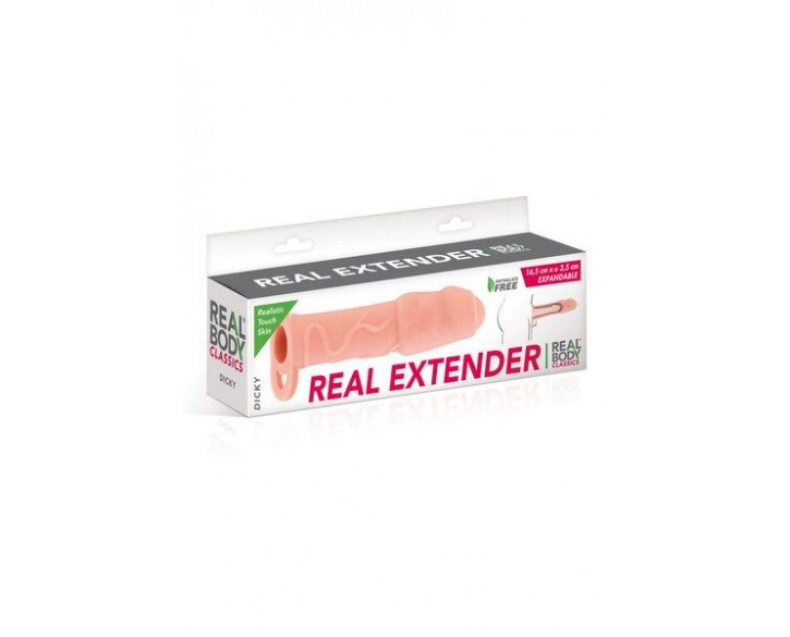 Насадка на член Real Body — Real Extender DICKY із закритою головкою та кільцем для мошонки