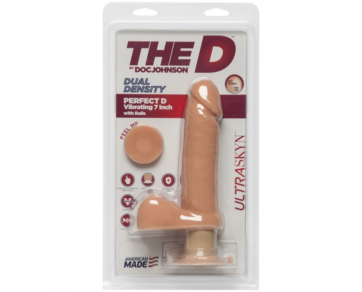 Фалоімітатор Doc Johnson The D - Perfect D - Vibrating 7 Inch With Balls - ULTRASKYN, діаметр 4,5 см