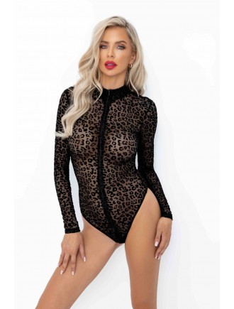 Боді Noir Handmade F287 Leopard flock bodysuit with long sleeves - S