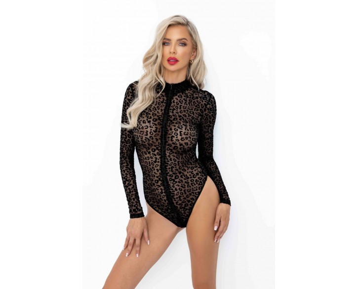 Боді Noir Handmade F287 Leopard flock bodysuit with long sleeves - S