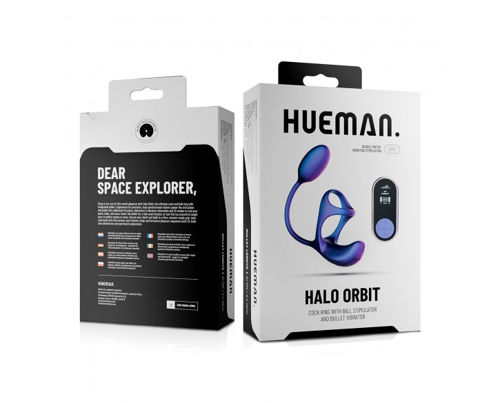 Віброяйце з ерекційним кільцем Hueman Halo Orbit, масаж яєчок, пульт ДК