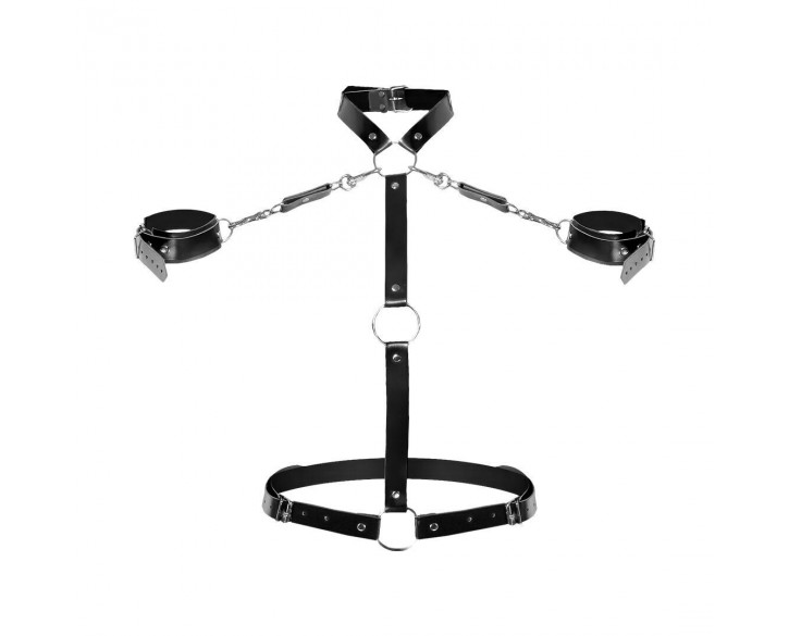 Шкіряна жіноча портупея з наручниками Art of Sex - Ursula чорна XS-2XL