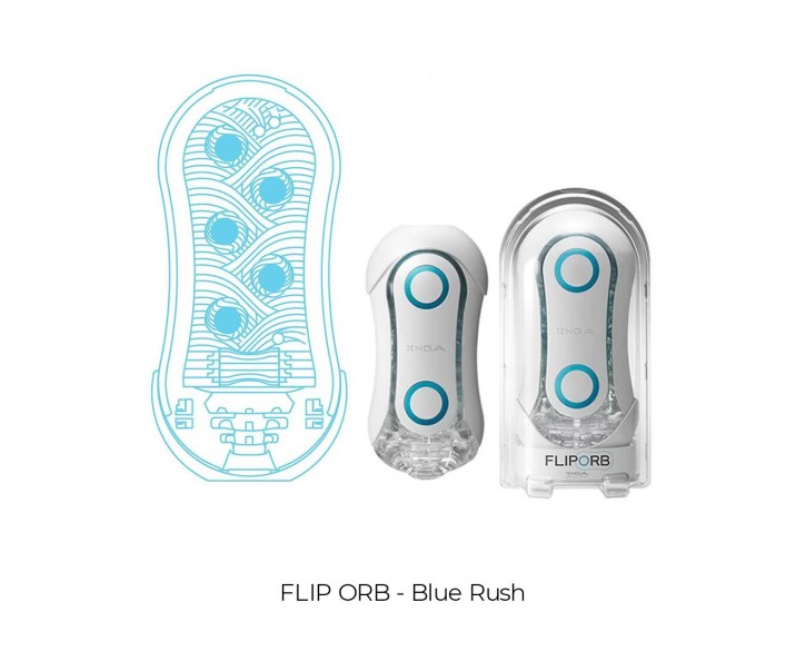 Мастурбатор Tenga Flip Orb — Blue Rush, з можливістю зміни тиску та стимулювальними кульками всереди