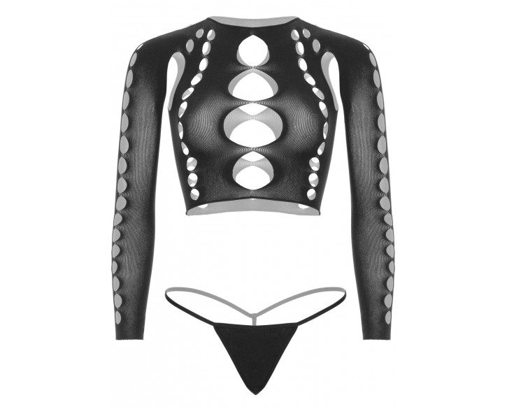 Комплект Leg Avenue Long sleeve crop top & string Black One Size