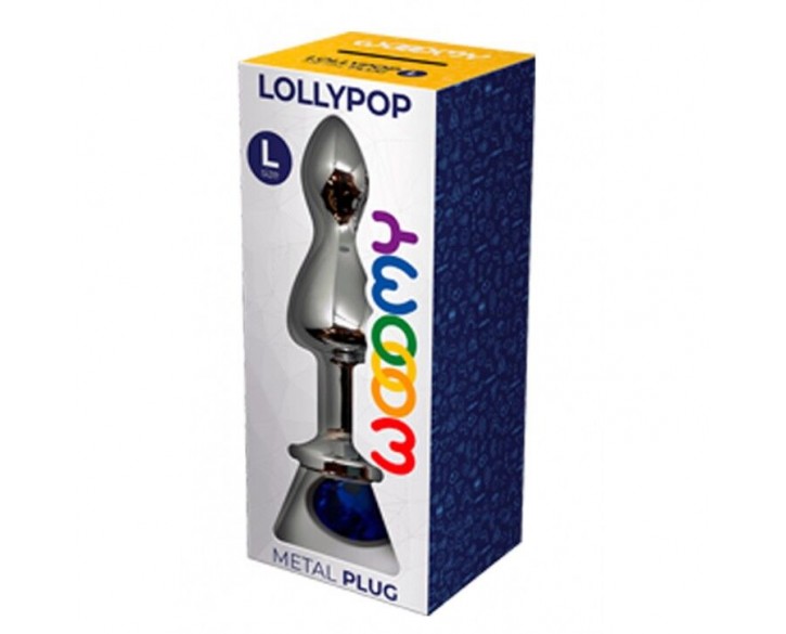 Металева анальна пробка Wooomy Lollypop Double Ball Metal Plug Blue L діаметр 3,5 см, довжина 10,5см