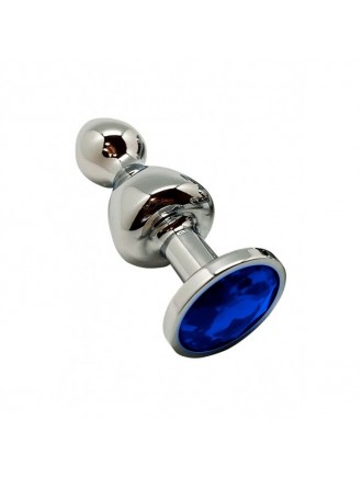 Металева анальна пробка Wooomy Lollypop Double Ball Metal Plug Blue L діаметр 3,5 см, довжина 10,5см