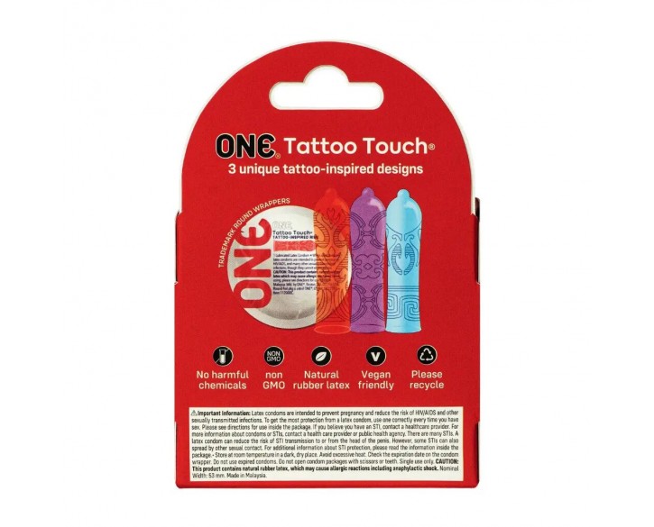 Презервативи ONE Tattoo Touch 3 шт, картонна коробка