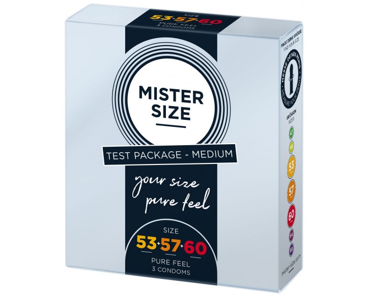 Набір презервативів Mister Size - pure feel - 53–57–60 (3 condoms), 3 розміри, товщина 0,05 мм