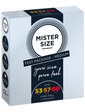 Набір презервативів Mister Size - pure feel - 53–57–60 (3 condoms), 3 розміри, товщина 0,05 мм