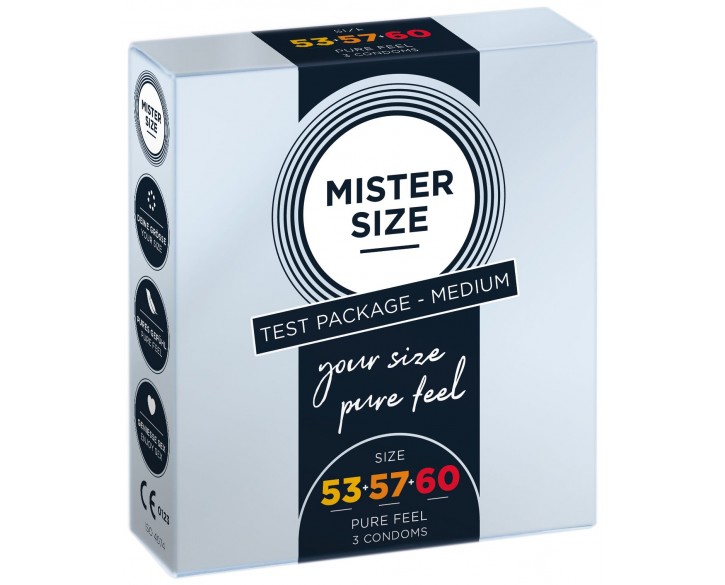 Набір презервативів Mister Size - pure feel - 53–57–60 (3 condoms), 3 розміри, товщина 0,05 мм