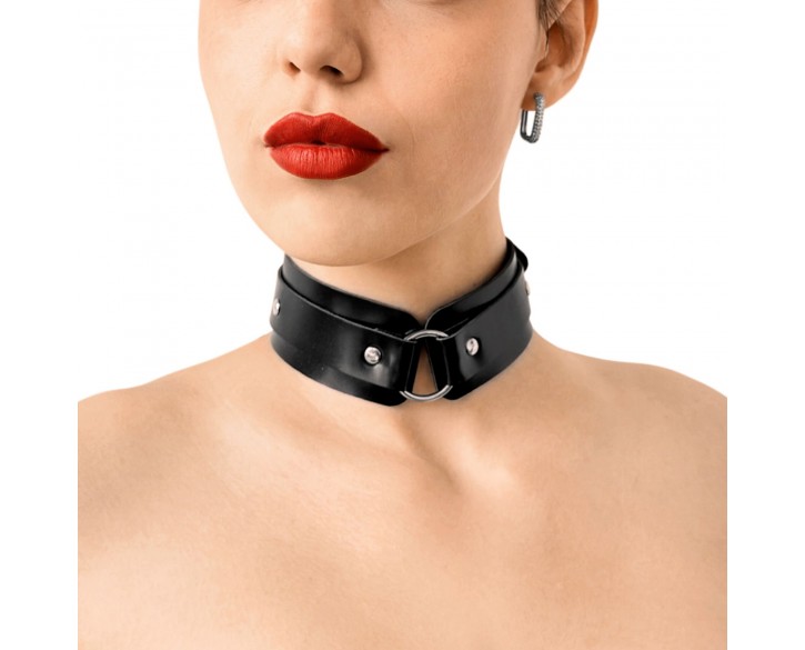 БДСМ-нашийник з кільцем Art of Sex - Martina Collar with ring, натуральна шкіра, колір чорний