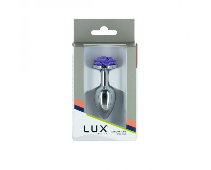 Металева анальна пробка Lux Active з трояндою - Rose Anal Plug - Purple, віброкуля в подарунок