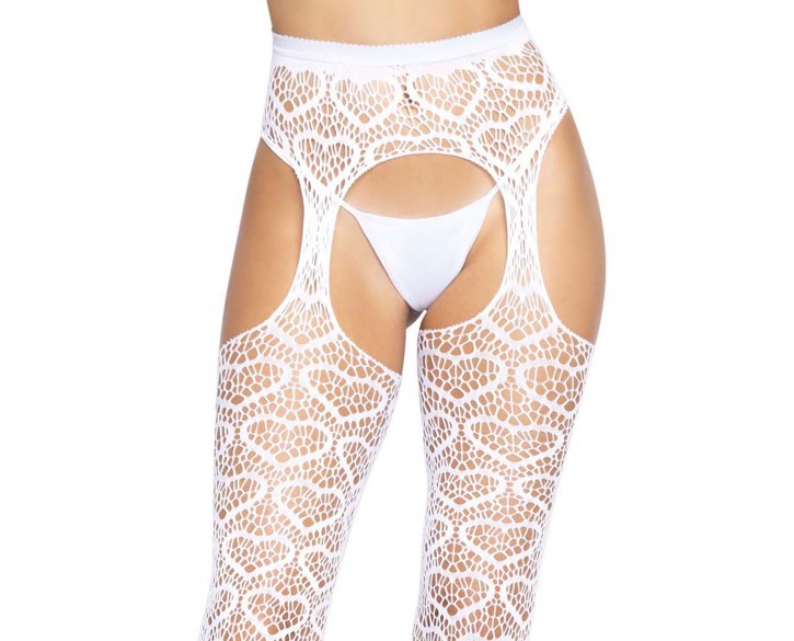 Ажурні колготки із сердечками Leg Avenue Heart White, one size, імітація панчіх