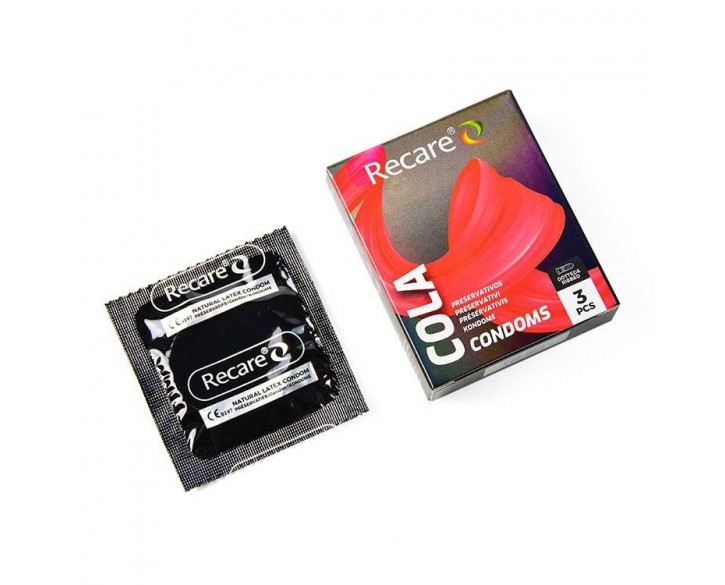 Презервативи Holographic Recare Cola Dotted&Ribbed Condoms 3 шт, з пухирцями і ребрами, аромат: Кола