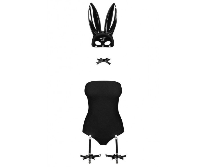 Еротичний костюм кролика Obsessive Bunny costume S/M, black, боді, чокер, гартери, панчохи, маска