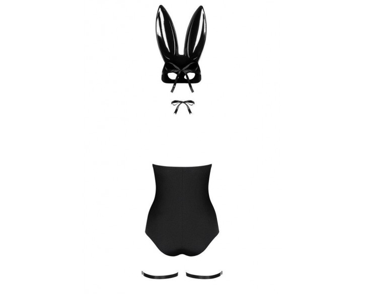 Еротичний костюм кролика Obsessive Bunny costume S/M, black, боді, чокер, гартери, панчохи, маска