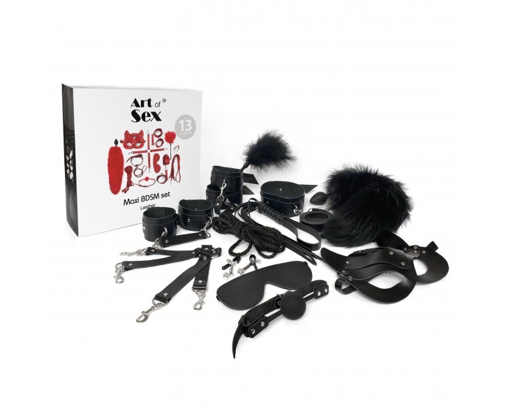 Набір Art of Sex - Maxi BDSM Set Leather, 13 предметів, натуральна шкіра, Чорний