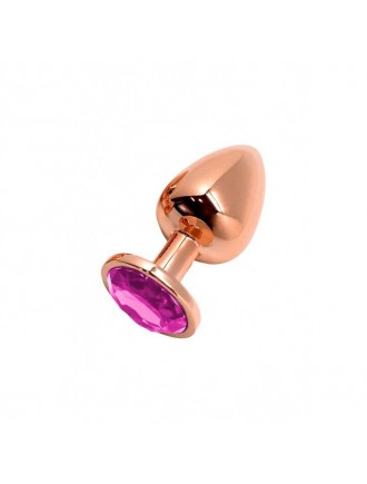 Металева анальна пробка Wooomy Tralalo Rose Gold Metal Plug Magenta S, діаметр 2,8 см, довжина 7 см