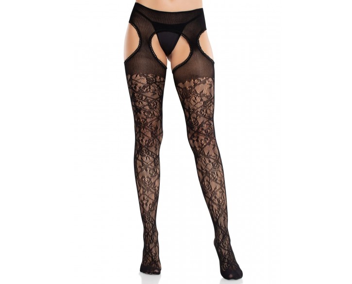 Колготки Leg Avenue Cross Hatch Floral Lace Suspender Hose One Size