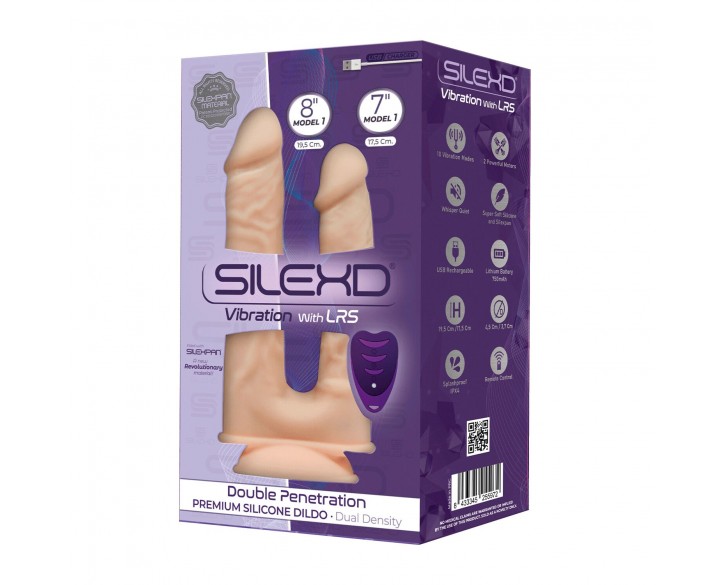 Подвійний фалоімітатор з вібрацією SilexD Double Gusto Vibro Flesh (Model 1 size 8" & 7") + LRS, діа