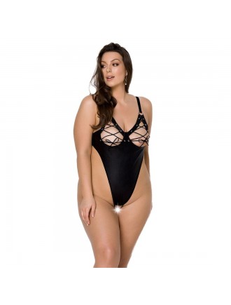 Боді з екошкіри Passion Celine Body 4XL/5XL black, з доступом, відкритий