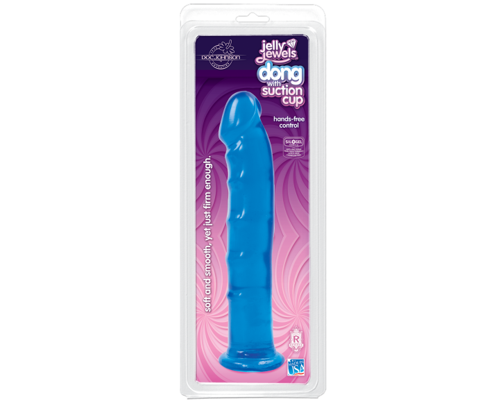 Фалоімітатор Doc Johnson Jelly Jewels Dong & Suction Cup Blue, діаметр 3,6 см, антибактеріальний ПВХ