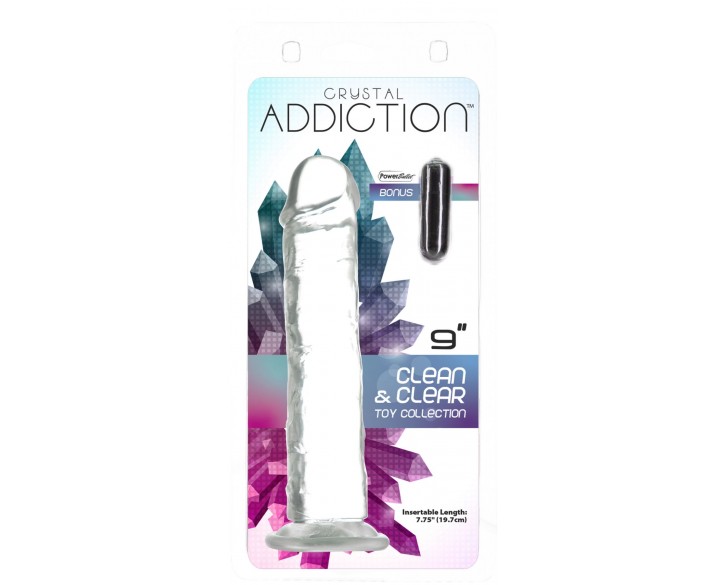 Прозорий фалоімітатор на присосці ADDICTION Vertical Dong 9″, віброкуля в подарунок