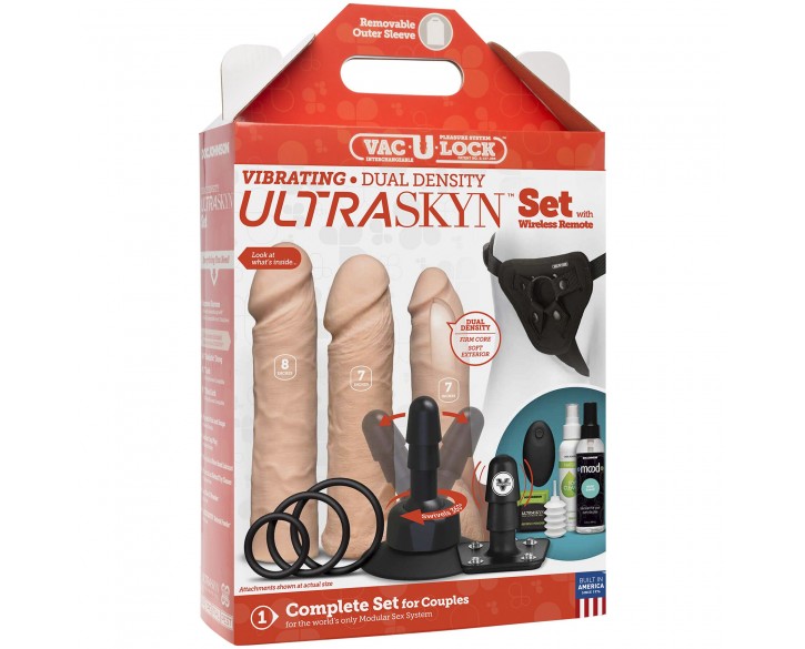 Набір для страпона Doc Johnson Vac-U-Lock VIBRATING Dual Density ULTRASKYN Set: діаметр 3×3,8 см