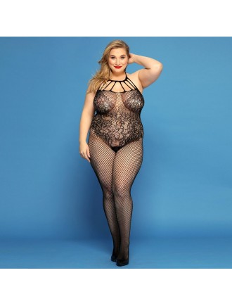 Сітчастий бодістокінг JSY «Відверта Мадлен» Plus Size, Black, імітація боді, мереживо, доступ