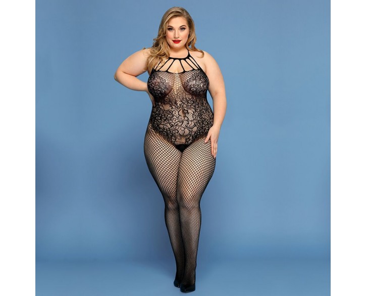 Сітчастий бодістокінг JSY «Відверта Мадлен» Plus Size, Black, імітація боді, мереживо, доступ