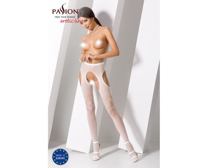 Колготки-бодістокінги з відкритим доступом Passion S017 One Size, White, імітація панчіх та пояса