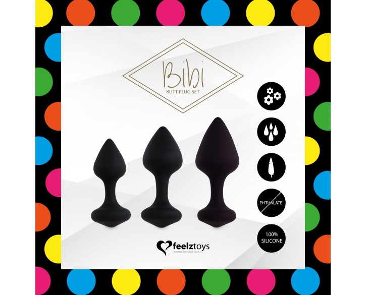 Набір силіконових анальних пробок FeelzToys - Bibi Butt Plug Set 3 pcs Black