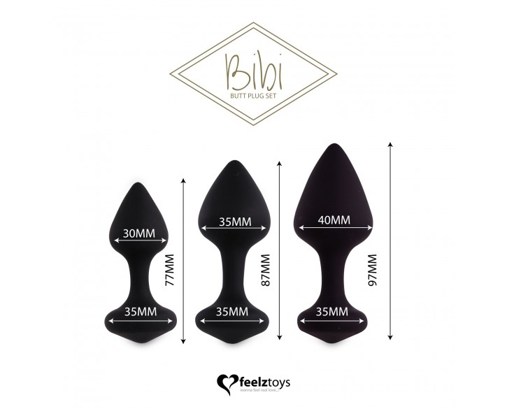 Набір силіконових анальних пробок FeelzToys - Bibi Butt Plug Set 3 pcs Black