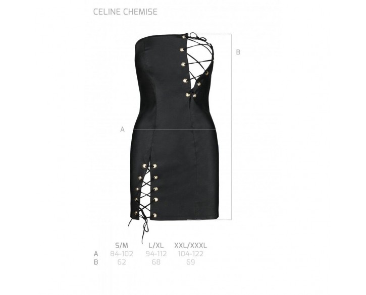 Мінісукня з екошкіри Celine Chemise black L/XL — Passion: шнурівка, трусики в комплекті