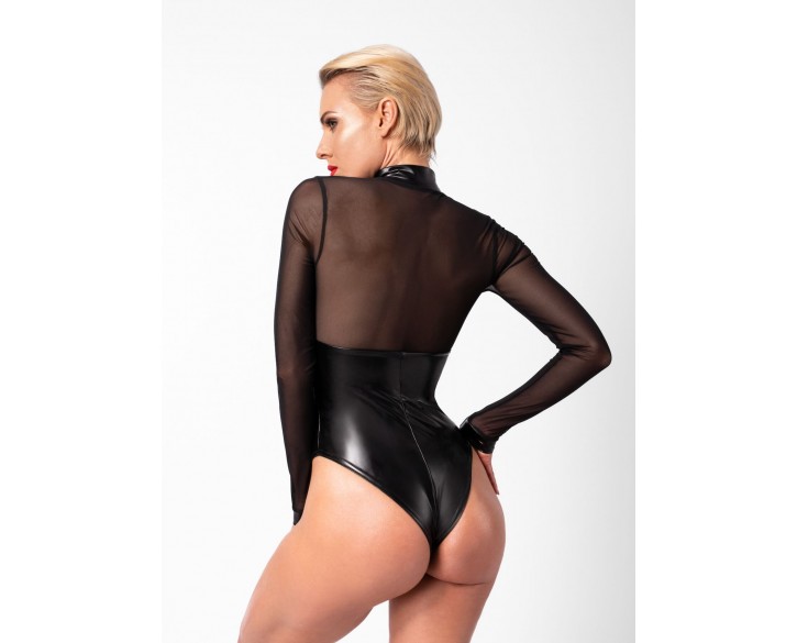 Боді Noir Handmade F321 Edge wetlook and mesh body with rings - S