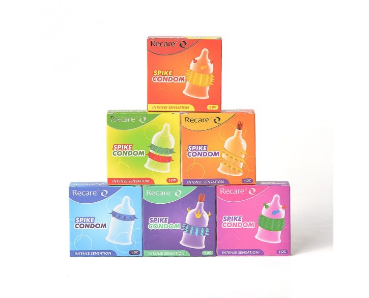 Насадка на член Recare Spike Condom Yellow (презерватив з вусиками та спіраллю шипів)